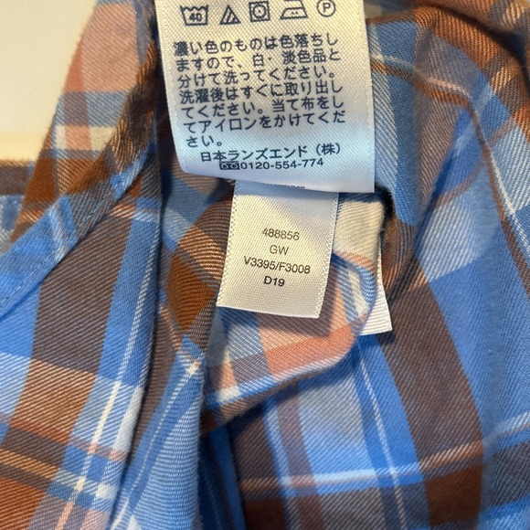 Land's End Women's Flannel Tunic Top‎ 14 Blue Plaid Pintuck Loose Flowy Roll Tab - Picture 8 of 11